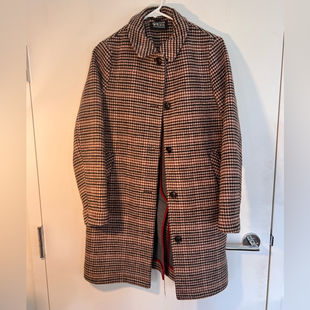 Scotch & Soda Bonded Classic Wool Overcoat Plaid XS like new!